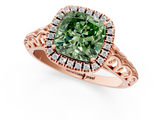 Rose gold Fancy Green Cushion  Halo Diamond Engagement Ring with Intricate Filigree Band and Four-Prong Setting_38