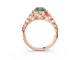 Rose gold Fancy Green Cushion  Halo Diamond Engagement Ring with Intricate Filigree Band and Four-Prong Setting_40