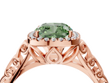 Rose gold Fancy Green Cushion  Halo Diamond Engagement Ring with Intricate Filigree Band and Four-Prong Setting_41