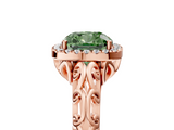 Rose gold Fancy Green Cushion  Halo Diamond Engagement Ring with Intricate Filigree Band and Four-Prong Setting_42