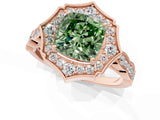 Rose gold Fancy Green Cushion  Halo Diamond Engagement Ring with Milgrain Band and Four-Prong Setting_55