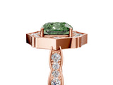 Rose gold Fancy Green Cushion  Halo Diamond Engagement Ring with Milgrain Band and Four-Prong Setting_59