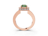 Rose gold Fancy Green Cushion  Halo Diamond Engagement Ring with Milgrain Pave Band and Four-Prong Setting_90
