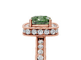 Rose gold Fancy Green Cushion  Halo Diamond Engagement Ring with Milgrain Pave Band and Four-Prong Setting_92
