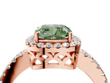Rose gold Fancy Green Cushion  Halo Diamond Engagement Ring with Pavé Band and Four-Prong Setting_85