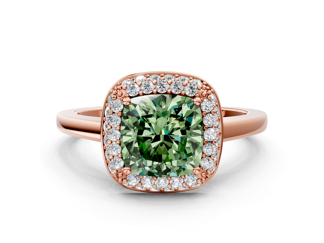 Rose gold Fancy Green Cushion  Halo Diamond Engagement Ring with Solitaire Band and Four-Prong Setting_20