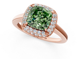 Rose gold Fancy Green Cushion  Halo Diamond Engagement Ring with Solitaire Band and Four-Prong Setting_21