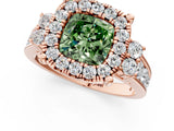 Rose gold Fancy Green Cushion  Halo Diamond Engagement Ring with Split Shank and Four-Prong Setting 1