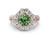 Rose gold Fancy Green Cushion  Halo Diamond Engagement Ring with Split Shank and Prong Setting_65