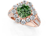 Rose gold Fancy Green Cushion  Halo Diamond Engagement Ring with Split Shank and Prong Setting_66