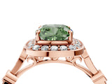 Rose gold Fancy Green Cushion  Halo Diamond Engagement Ring with Twisted Band and Four-Prong Setting 4