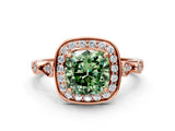 Rose gold Fancy Green Cushion  Halo Diamond Engagement Ring with Twisted Band and Four-Prong Setting