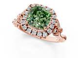 Rose gold Fancy Green Cushion  Halo Diamond Engagement Ring with Vintage-Inspired Band and Four-Prong Setting_4