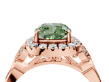 Rose gold Fancy Green Cushion  Halo Diamond Engagement Ring with Vintage-Inspired Band and Four-Prong Setting_7