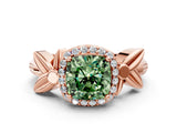 Rose gold Fancy Green Cushion  Halo Diamond Floral Band with Four-Prong Setting_55
