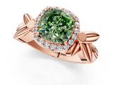 Rose gold Fancy Green Cushion  Halo Diamond Floral Band with Four-Prong Setting_56