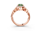 Rose gold Fancy Green Cushion  Halo Diamond Floral Band with Four-Prong Setting_58