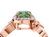 Rose gold Fancy Green Cushion  Halo Diamond Floral Band with Four-Prong Setting_59