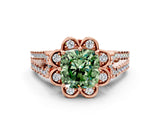 Rose gold Fancy Green Cushion  Halo Diamond Floral Split Shank Engagement Ring 1
