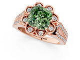 Rose gold Fancy Green Cushion  Halo Diamond Floral Split Shank Engagement Ring 2