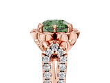 Rose gold Fancy Green Cushion  Halo Diamond Floral Split Shank Engagement Ring