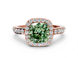 Rose gold Fancy Green Cushion  Halo Diamond Pavé Band Ring with Prong Setting_20