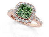 Rose gold Fancy Green Cushion  Halo Diamond Pavé Solitaire Ring_40