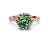 Rose gold Fancy Green Cushion  Halo Diamond Pave Band Ring with Four-Prong Setting_15