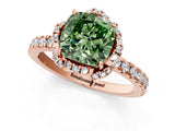 Rose gold Fancy Green Cushion  Halo Diamond Pave Band Ring with Four-Prong Setting_16