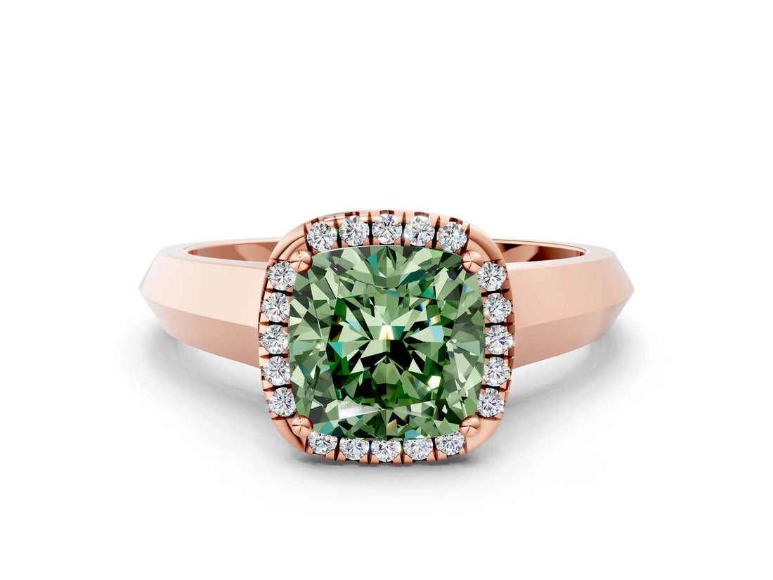 Rose gold Fancy Green Cushion  Halo Diamond Ring with Cathedral Band and Four-Prong Setting_73