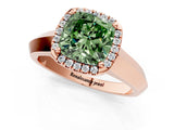 Rose gold Fancy Green Cushion  Halo Diamond Ring with Cathedral Band and Four-Prong Setting_74