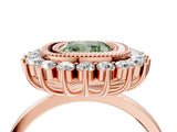 Rose gold Fancy Green Cushion  Halo Diamond Ring with Milgrain Edge and Round Prong Setting_46
