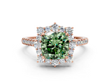 Rose gold Fancy Green Cushion  Halo Diamond Ring with Pavé Band and Prong Setting_37