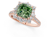 Rose gold Fancy Green Cushion  Halo Diamond Ring with Pavé Band and Prong Setting_38