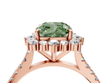 Rose gold Fancy Green Cushion  Halo Diamond Ring with Pavé Band and Prong Setting_41