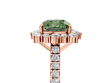 Rose gold Fancy Green Cushion  Halo Diamond Ring with Pavé Band and Prong Setting_42