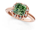 Rose gold Fancy Green Cushion  Halo Diamond Ring with Round Cluster Setting, Solitaire Band, and Four-Prong Setting_79