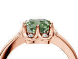 Rose gold Fancy Green Cushion  Halo Diamond Ring with Round Cluster Setting, Solitaire Band, and Four-Prong Setting_82