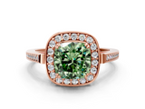 Rose gold Fancy Green Cushion  Halo Diamond Ring with Split Shank and Four-Prong Setting_45