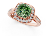 Rose gold Fancy Green Cushion  Halo Diamond Ring with Split Shank and Four-Prong Setting_46