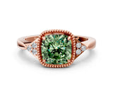 Rose gold Fancy Green Cushion  Halo Diamond Ring with Tapered Band and Four-Prong Setting_3