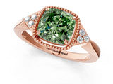 Rose gold Fancy Green Cushion  Halo Diamond Ring with Tapered Band and Four-Prong Setting_4