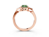 Rose gold Fancy Green Cushion  Halo Diamond Ring with Tapered Band and Four-Prong Setting_6