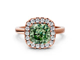 Rose gold Fancy Green Cushion  Halo Diamond Solitaire with Pavé Band and Four-Prong Setting_115