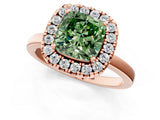 Rose gold Fancy Green Cushion  Halo Diamond Solitaire with Pavé Band and Four-Prong Setting_116