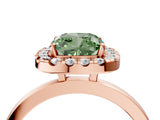 Rose gold Fancy Green Cushion  Halo Diamond Solitaire with Pavé Band and Four-Prong Setting_119