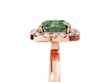Rose gold Fancy Green Cushion  Halo Diamond Solitaire with Pavé Band and Four-Prong Setting_120