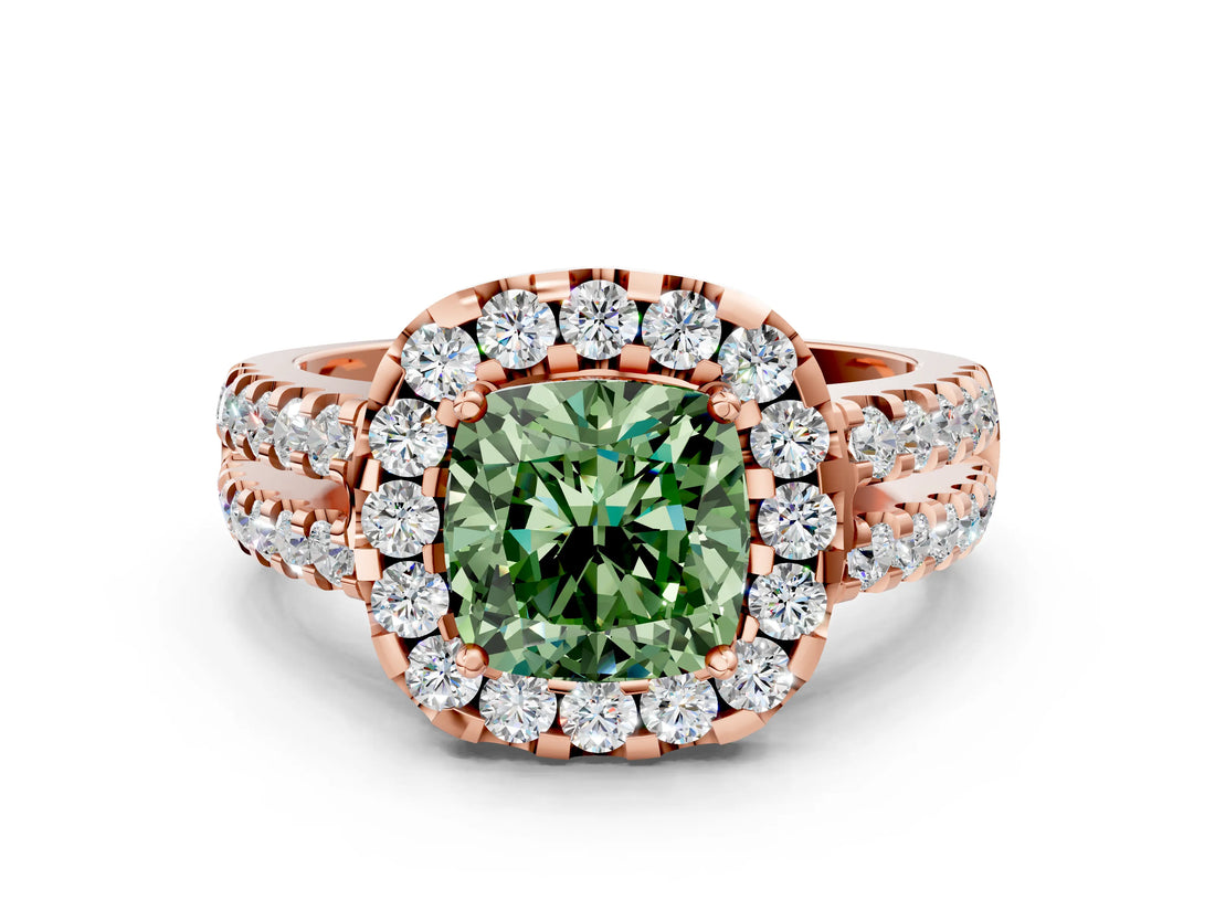 Rose gold Fancy Green Cushion  Halo Diamond Split Shank Engagement Ring with Prong Setting_69