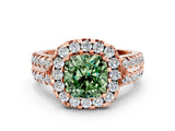 Rose gold Fancy Green Cushion  Halo Diamond Split Shank Engagement Ring with Prong Setting_69