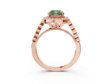 Rose gold Fancy Green Cushion  Halo Milgrain Solitaire with Bezel Set Side Stones and Pave Band_35